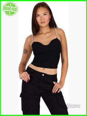 Women's Rhinestone Strap Bustier Top - Structured Sweetheart Neckline